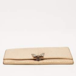 Pre Owned Valentino Beige Watersnake Leather Butterfly Embellished Continental Wallet