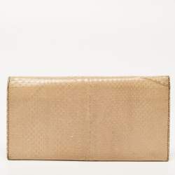 Pre Owned Valentino Beige Watersnake Leather Butterfly Embellished Continental Wallet