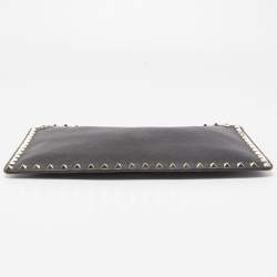 Pre Owned Valentino Black Leather Rockstud Zip Pouch