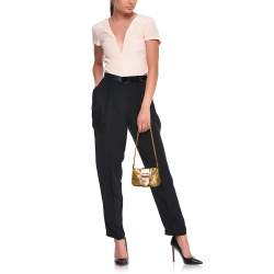 Pre Owned Valentino Gold Lace and Leather Crystals Embellished Flap Clutch Bag