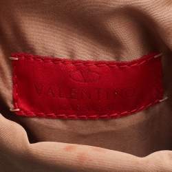 Pre Owned Valentino Gold Lace and Leather Crystals Embellished Flap Clutch Bag