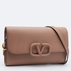 Valentino Beige Leather Small VSling Clutch Bag