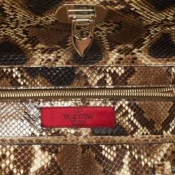 مملوكة مسبقًا Valentino Brown/Beige Python Rockstud Trapeze Shopper Tote