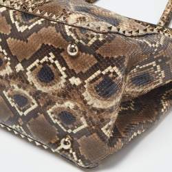 مملوكة مسبقًا Valentino Brown/Beige Python Rockstud Trapeze Shopper Tote
