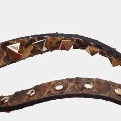 مملوكة مسبقًا Valentino Brown/Beige Python Rockstud Trapeze Shopper Tote