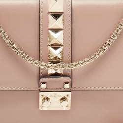 Pre Owned Valentino Pink Leather Medium Rockstud Glam Lock Flap Bag