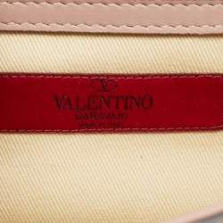 Pre Owned Valentino Pink Leather Medium Rockstud Glam Lock Flap Bag