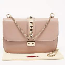 Pre Owned Valentino Pink Leather Medium Rockstud Glam Lock Flap Bag