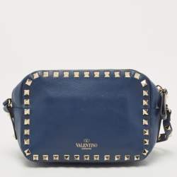 Pre Owned Valentino Blue Leather Rockstud Camera Crossbody Bag