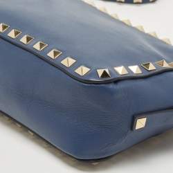 Pre Owned Valentino Blue Leather Rockstud Camera Crossbody Bag