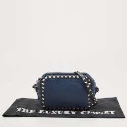 Pre Owned Valentino Blue Leather Rockstud Camera Crossbody Bag