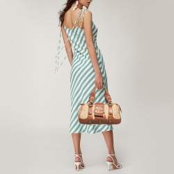 Pre Owned Valentino Brown/Natural Jute and Leather Catch Satchel