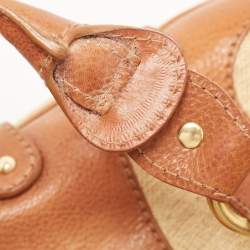 Pre Owned Valentino Brown/Natural Jute and Leather Catch Satchel