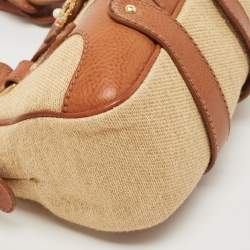 Pre Owned Valentino Brown/Natural Jute and Leather Catch Satchel
