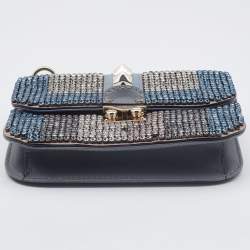 Pre Owned Valentino Blue Leather Small Crystal Embellished Glam Lock Rockstud Shoulder Bag