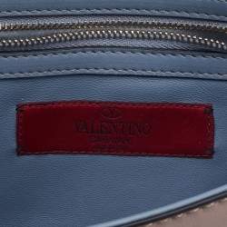 Pre Owned Valentino Blue Leather Small Crystal Embellished Glam Lock Rockstud Shoulder Bag
