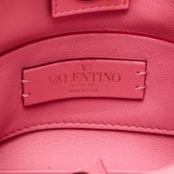 Valentino Pink Quilted Leather Small Roman Stud Top Handle Bag
