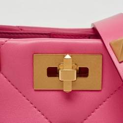 Valentino Pink Quilted Leather Small Roman Stud Top Handle Bag