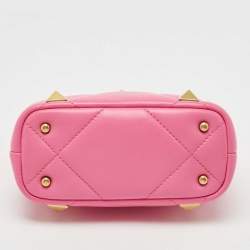 Valentino Pink Quilted Leather Small Roman Stud Top Handle Bag