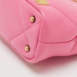 Valentino Pink Quilted Leather Small Roman Stud Top Handle Bag