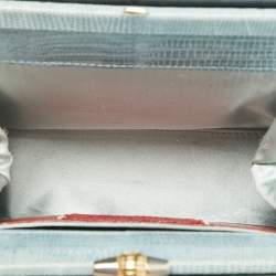 Pre Owned Valentino Blue/Black Lace and Lizard Frame Chain Shoulder Bag