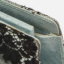 Pre Owned Valentino Blue/Black Lace and Lizard Frame Chain Shoulder Bag