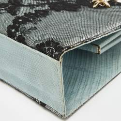 Pre Owned Valentino Blue/Black Lace and Lizard Frame Chain Shoulder Bag