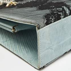 Pre Owned Valentino Blue/Black Lace and Lizard Frame Chain Shoulder Bag
