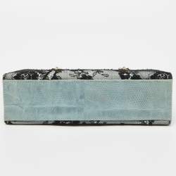 Pre Owned Valentino Blue/Black Lace and Lizard Frame Chain Shoulder Bag