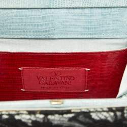 Pre Owned Valentino Blue/Black Lace and Lizard Frame Chain Shoulder Bag