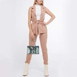 Pre Owned Valentino Blue/Black Lace and Lizard Frame Chain Shoulder Bag