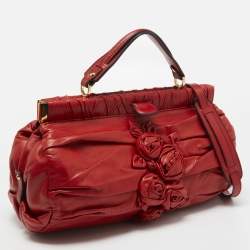 Pre Owned Valentino Red Leather Rose Frame Satchel
