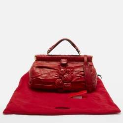 Pre Owned Valentino Red Leather Rose Frame Satchel