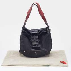Pre Owned Valentino Black Patent Leather and Coated Canvas Catch Hobo