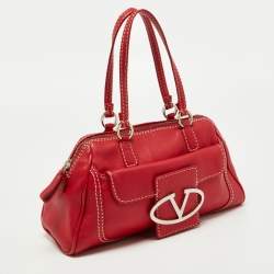 Pre Owned Valentino Red Leather Front Pocket Satchel