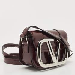 Pre Owned Valentino Burgundy Small Patent Leather Supervee Crossbody Bag