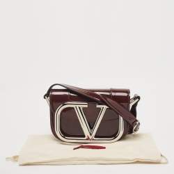 Pre Owned Valentino Burgundy Small Patent Leather Supervee Crossbody Bag