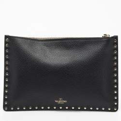 Pre Owned Valentino Black Leather Rockstud Clutch