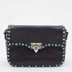 Pre Owned Valentino Black Leather Rockstud Rolling Bag