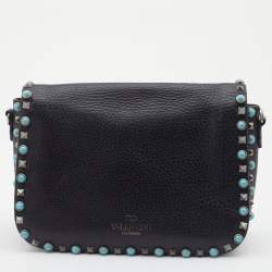 Pre Owned Valentino Black Leather Rockstud Rolling Bag