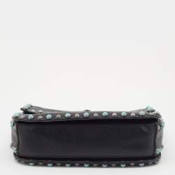 Pre Owned Valentino Black Leather Rockstud Rolling Bag