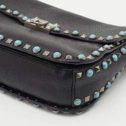 Pre Owned Valentino Black Leather Rockstud Rolling Bag