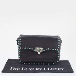 Pre Owned Valentino Black Leather Rockstud Rolling Bag