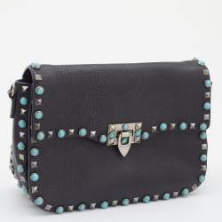 Pre Owned Valentino Black Leather Rockstud Rolling Bag