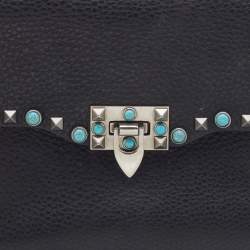 Pre Owned Valentino Black Leather Rockstud Rolling Bag