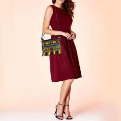 Pre Owned Valentino Black Leather Small Beads Embellished Rockstud Rolling Top Handle Bag