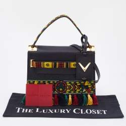 Pre Owned Valentino Black Leather Small Beads Embellished Rockstud Rolling Top Handle Bag