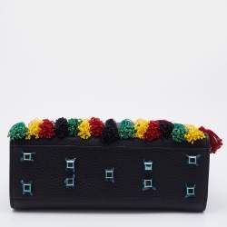 Pre Owned Valentino Black Leather Small Beads Embellished Rockstud Rolling Top Handle Bag