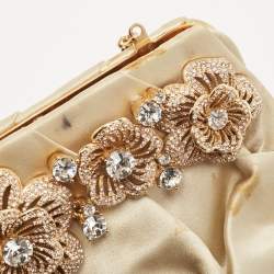 مملوكة مسبقًا Valentino Beige Satin Floral Crystal Embellished Chain Clutch