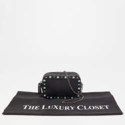 Pre Owned Valentino Black Leather Mini Rolling Rockstud Camera Chain Bag